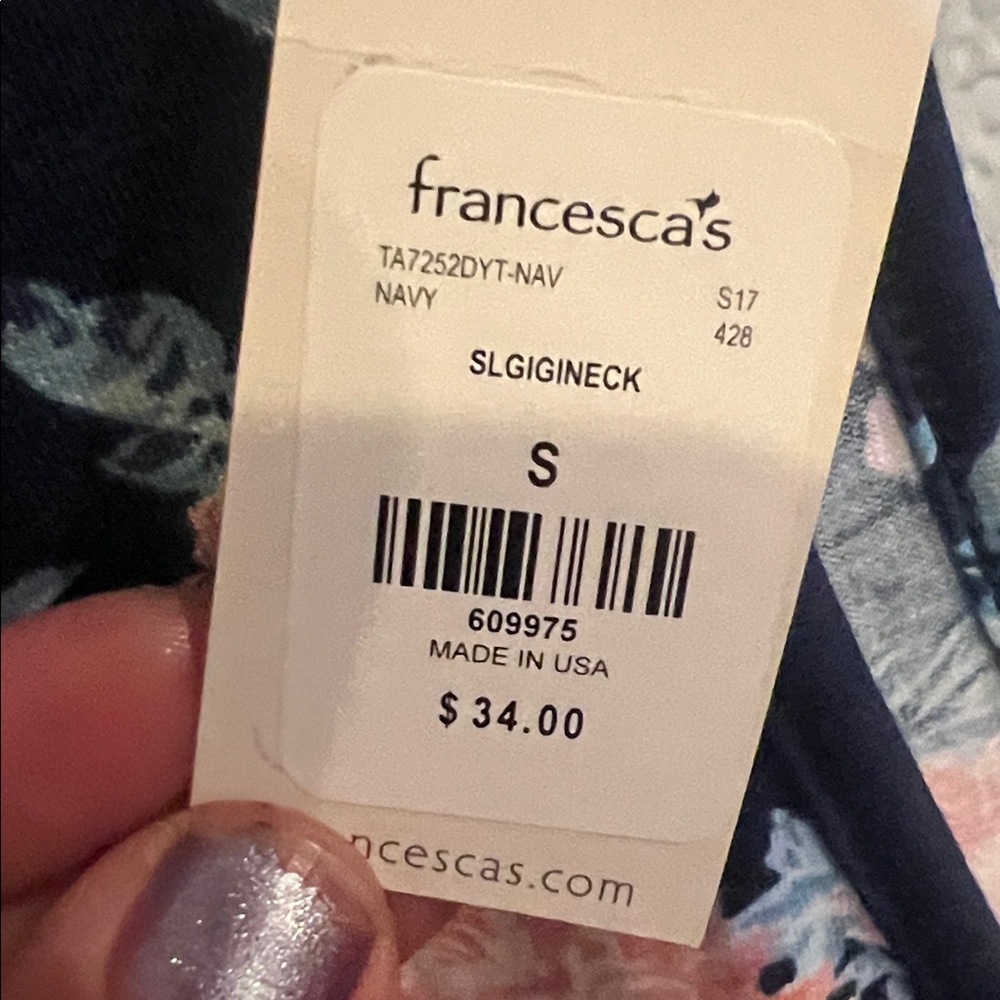 Francesca's Collections Navy and Pink Floral Blouse - Picture 3 of 6